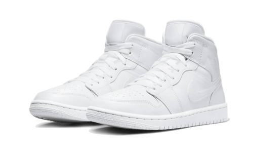 Alternative view of Air Jordan 1 Mid Triple White Patent Swoosh